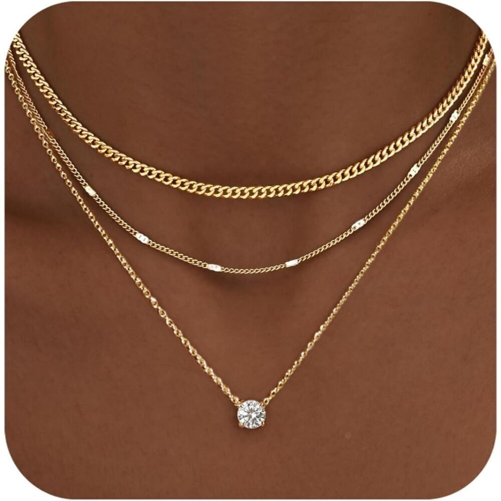 Women's 14K Gold Sterling Silver Plated Dainty Pendant Necklace Set Choker